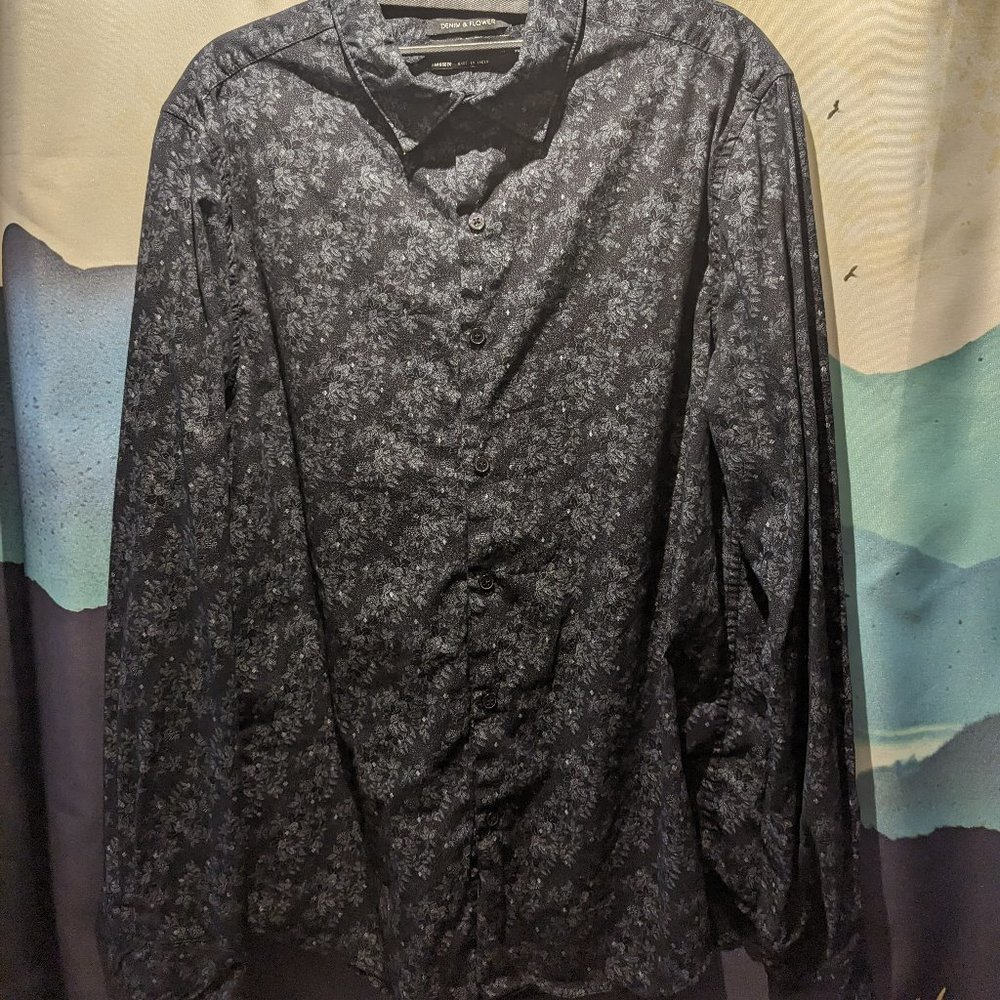Dark Blue Floral Long Sleeve Button Down